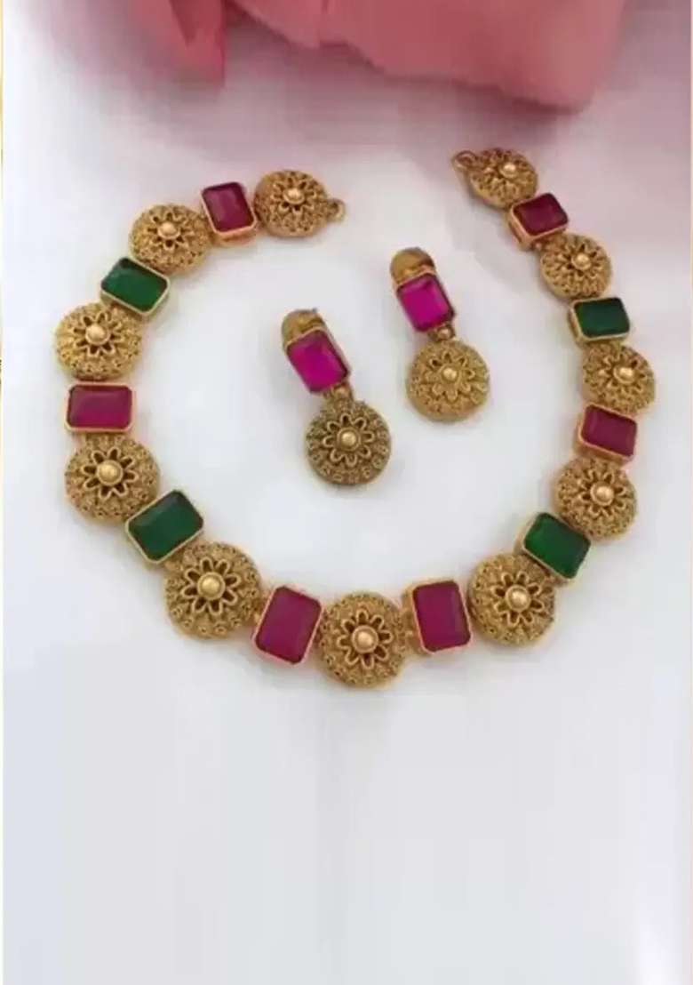 Golden Alloy Necklace Set - Indya