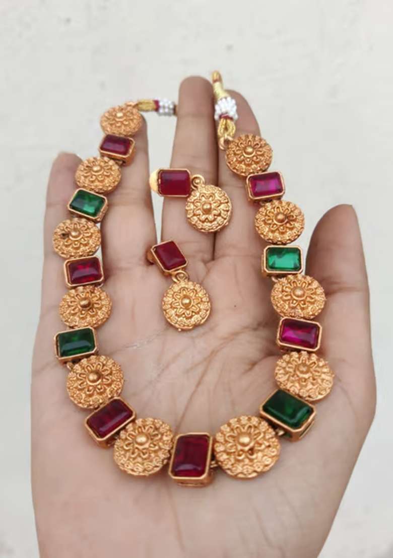 Golden Alloy Necklace Set - Indya