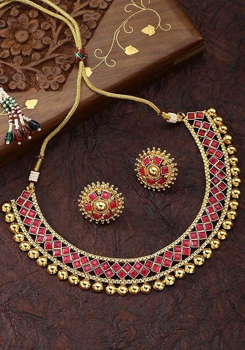 Red Alloy Necklace Set