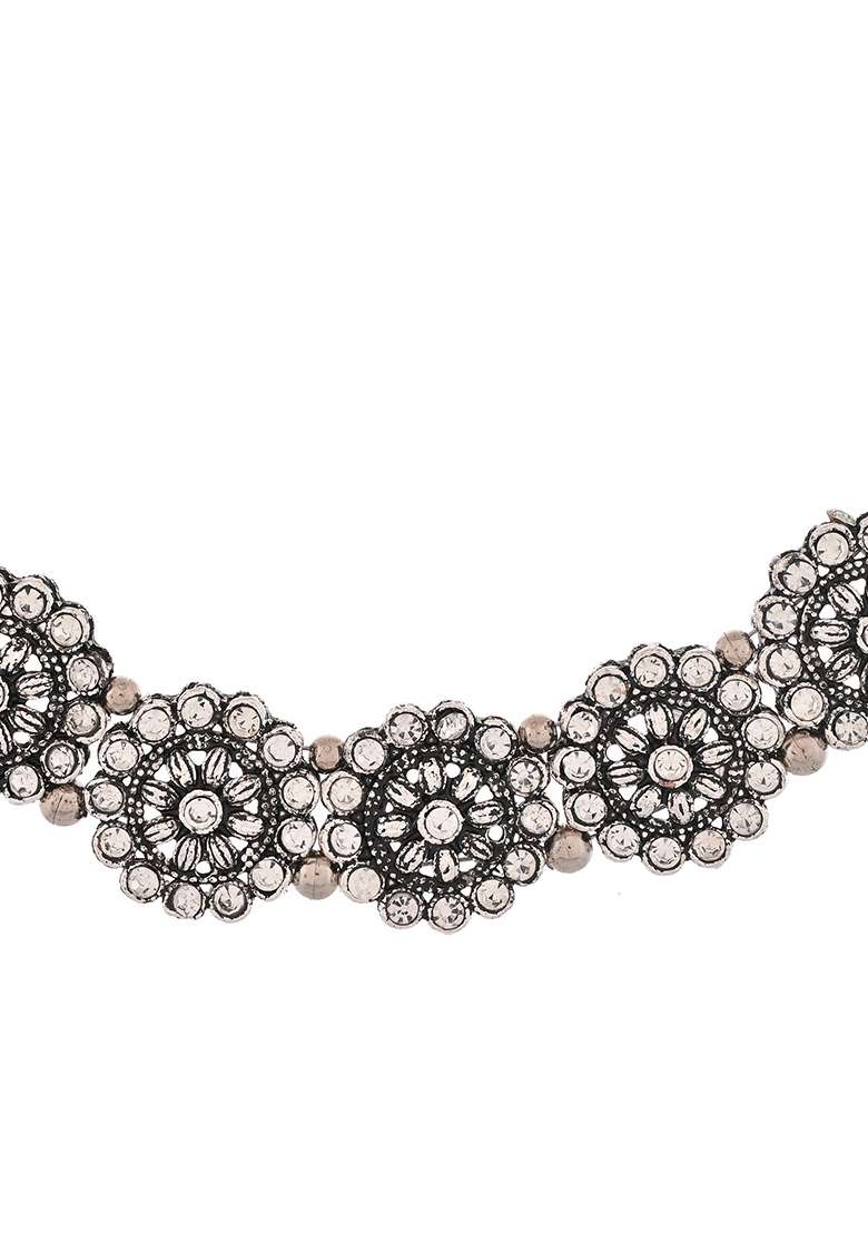Oxidised Silver Floral Necklace – Tribal Choker For Ethnic And Fusion Wear

 - Indya
