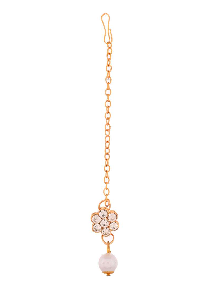 Gold And Plated American Diamond Studded And Beaded Choker Jewellery Set - Indya