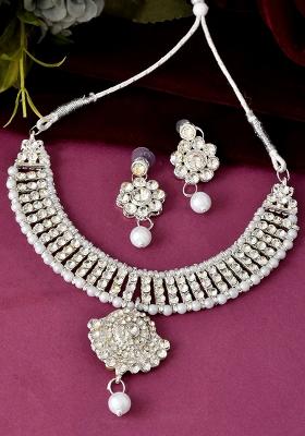 Dazzling Occasion And Wear Set In Radiant Silver Finish And White Detailing - Indya