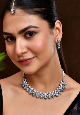 Oxidised Silver And Plated Bridal Choker Jewellery Set


