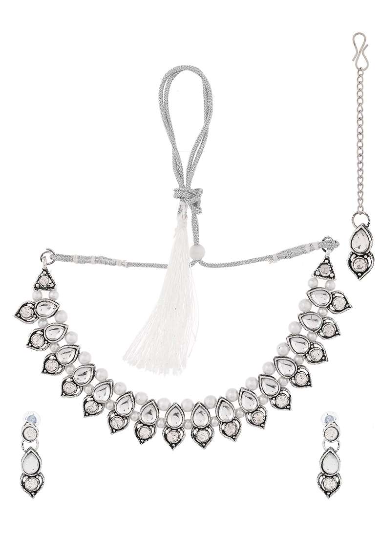Oxidised Silver And Plated Bridal Choker Jewellery Set

 - Indya
