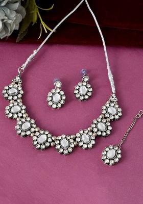 Handcrafted Oxidized Mirror Choker Jewellery Set - Indya