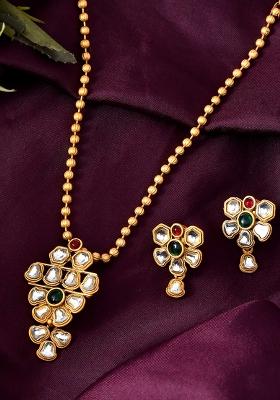 Traditional Kundan Gold And Plated Jewellery Set With Mangalsutra And Earrings

