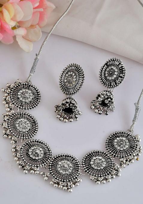 Boho Inspired Adjustable Necklace With Dome Jhumkas

