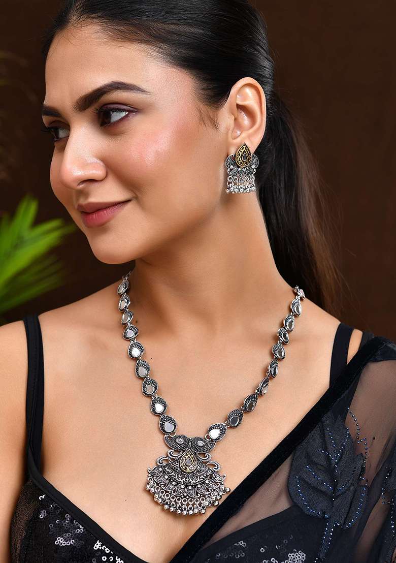 Tribal Oxidised Silver Necklace With Gold Accent Pendant

 - Indya