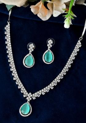 Silver And Plated American Diamond And Cubic Zirconia Studded Jewellery Set