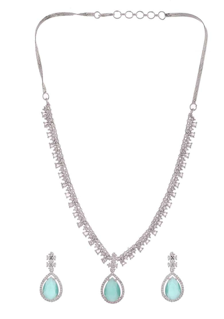 Silver And Plated American Diamond And Cubic Zirconia Studded Jewellery Set - Indya