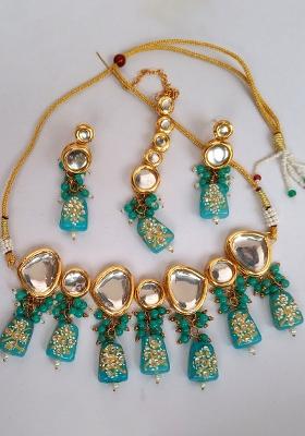 Green Alloy Kundan Work Necklace Set