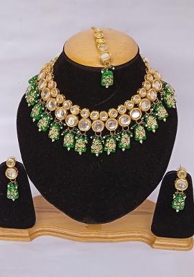 Green Alloy Kundan Work Necklace Set