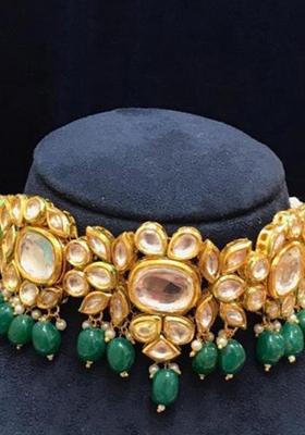 Green Alloy Kundan Work Necklace Set