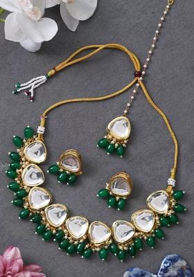 Green Alloy Kundan Work Necklace Set