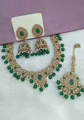 Green Gold Plated Stone Work Necklace Set
