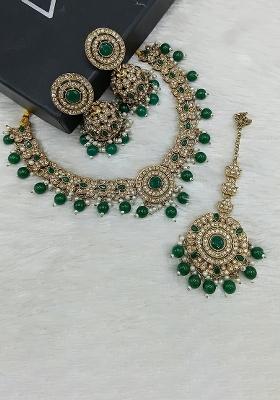 Green Gold Plated Stone Work Necklace Set