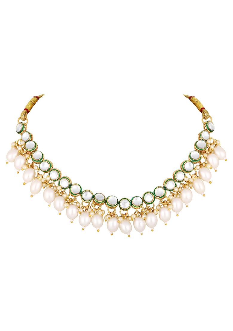 Gold Plated Circular Kundan Studded And Beaded Jewellery Set