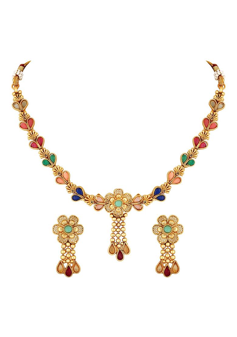 Gold Plated Multicolor Floralfilgiree Necklace Set
