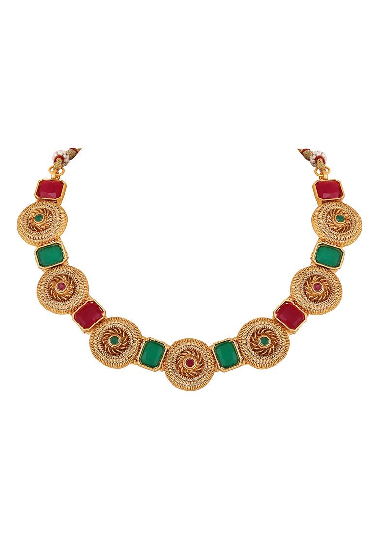 Gold Plated Multicolor Stone Studdedfloral Necklace Set