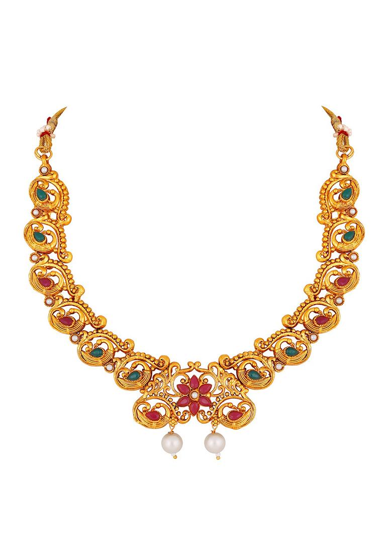 Gold Plated Multicolor Stone Studdedantique Peacock Necklace Set