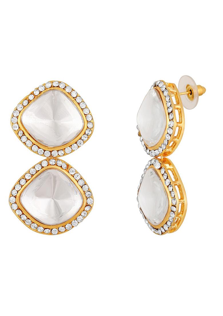 Gold Plated Red And White Stone Studded Jewellery Set With Manngtikka