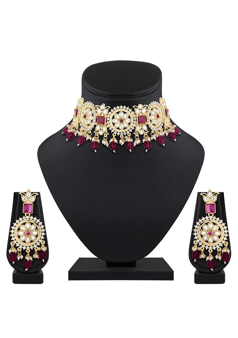 18K Gold Plated Kundan And Zirconia Studded Pearl Beaded Jewellery Set With Maangtikka - Indya