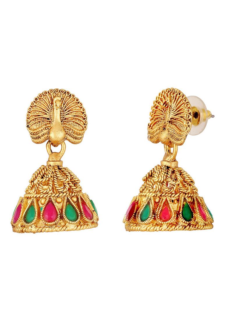 22K Gold Plated Golden Beads And Pearl Drops Radha Krishna Temple Jewellery Set