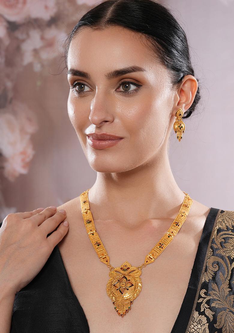 22K Gold Plated Circular Design Necklace Set With Matching Earrings