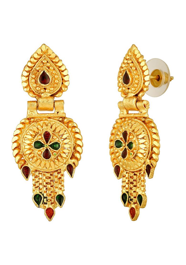 22K Gold Plated Circular Design Necklace Set With Matching Earrings