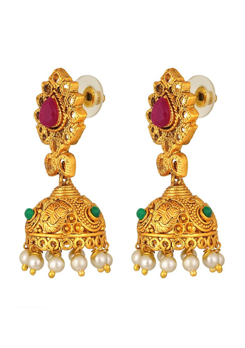 22K Gold Plated Peacock Design Necklace Set With Matching Earrings