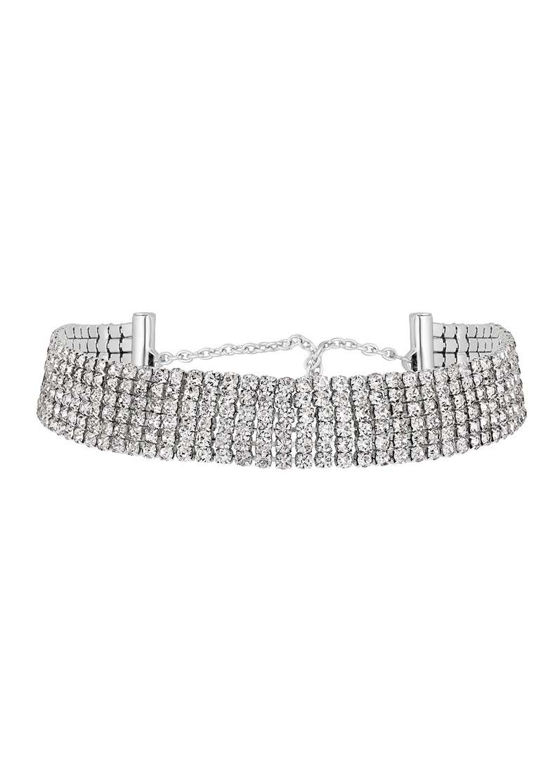 Silver Plated Crystal And Zirconia Studded Multistrand Jewellery Set - Indya
