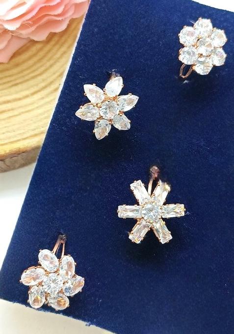 Gold Plated Cubic Zirconia Universal Adjustable Resizable Ring Set Of 4