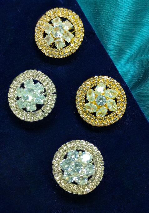 Gold Plated Cubic Zirconia Universal Adjustable Resizable Ring Set Of 4