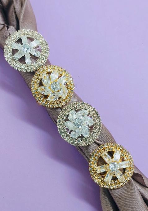 Gold Plated Cubic Zirconia Universal Adjustable Resizable Ring Set Of 4