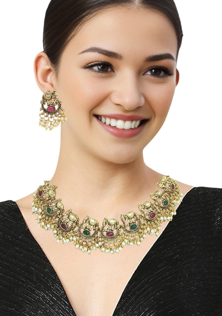 Gold Plated Elephant Motifs Necklace Set