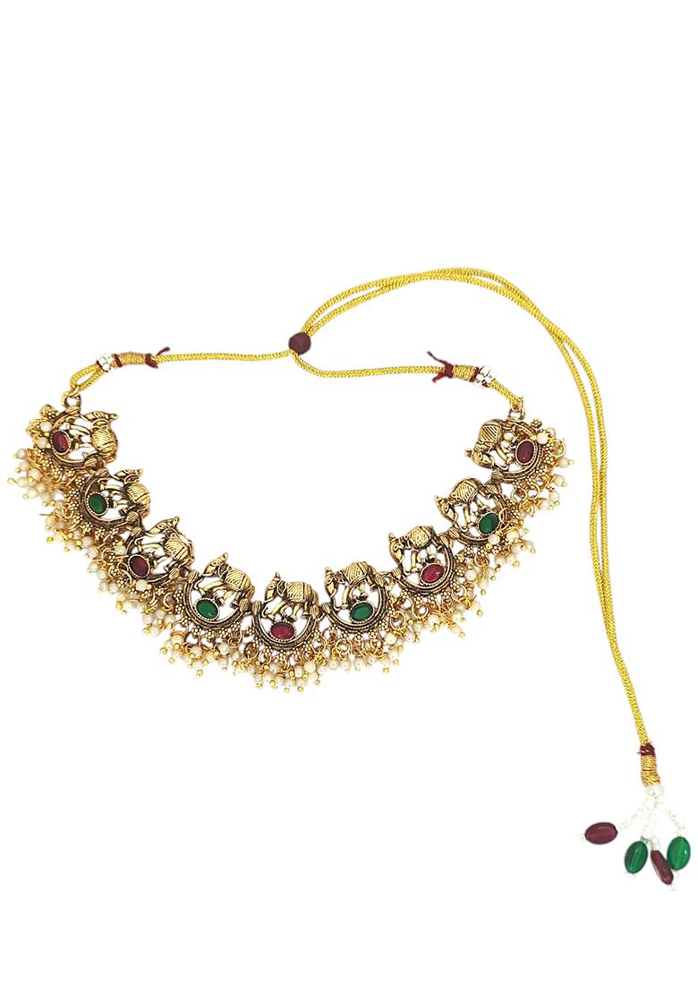 Gold Plated Elephant Motifs Necklace Set