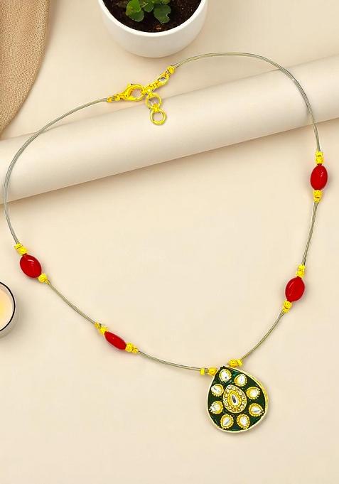 Gold Plated Kundan Meenakari String Necklace
