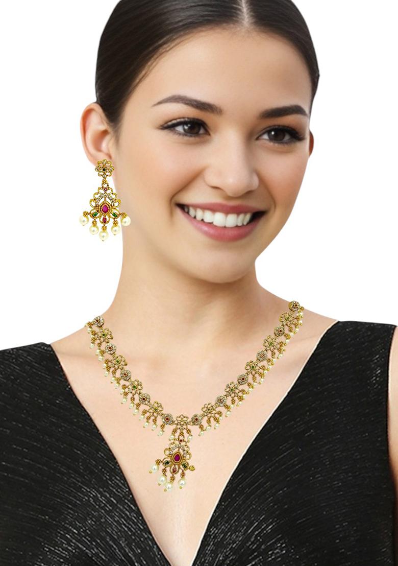 Gold Plated Multicolor Stones Necklace Set
