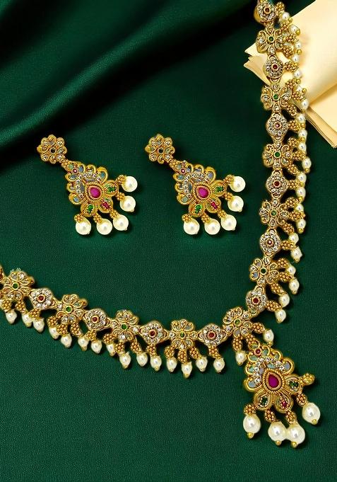 Gold Plated Multicolor Stones Necklace Set