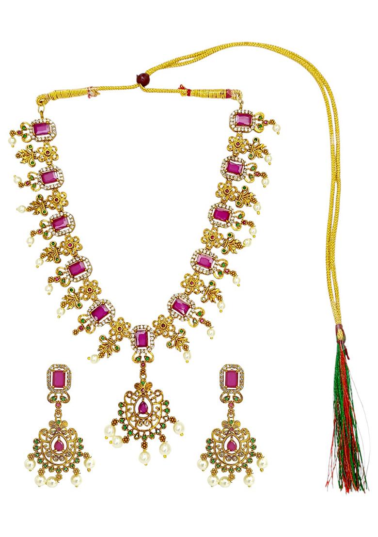 Gold Plated Multicolor Stone Studded Necklace Set