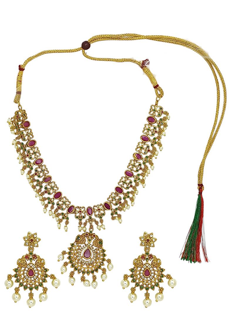 Gold Plated Peacock Stone Studded Necklace Set