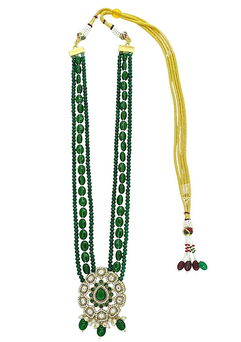 Gold Plated Dark Green Victorian Long Necklace Set