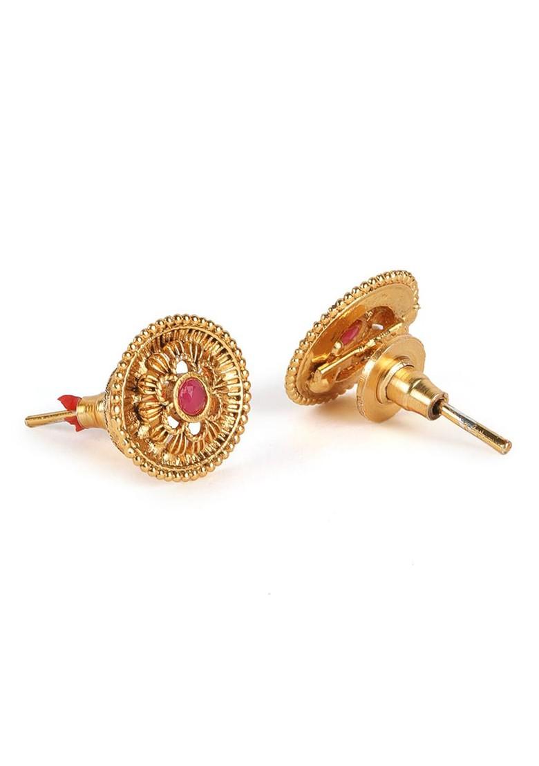 Gold Plated Red And Green Stone Studded Jewellery Set