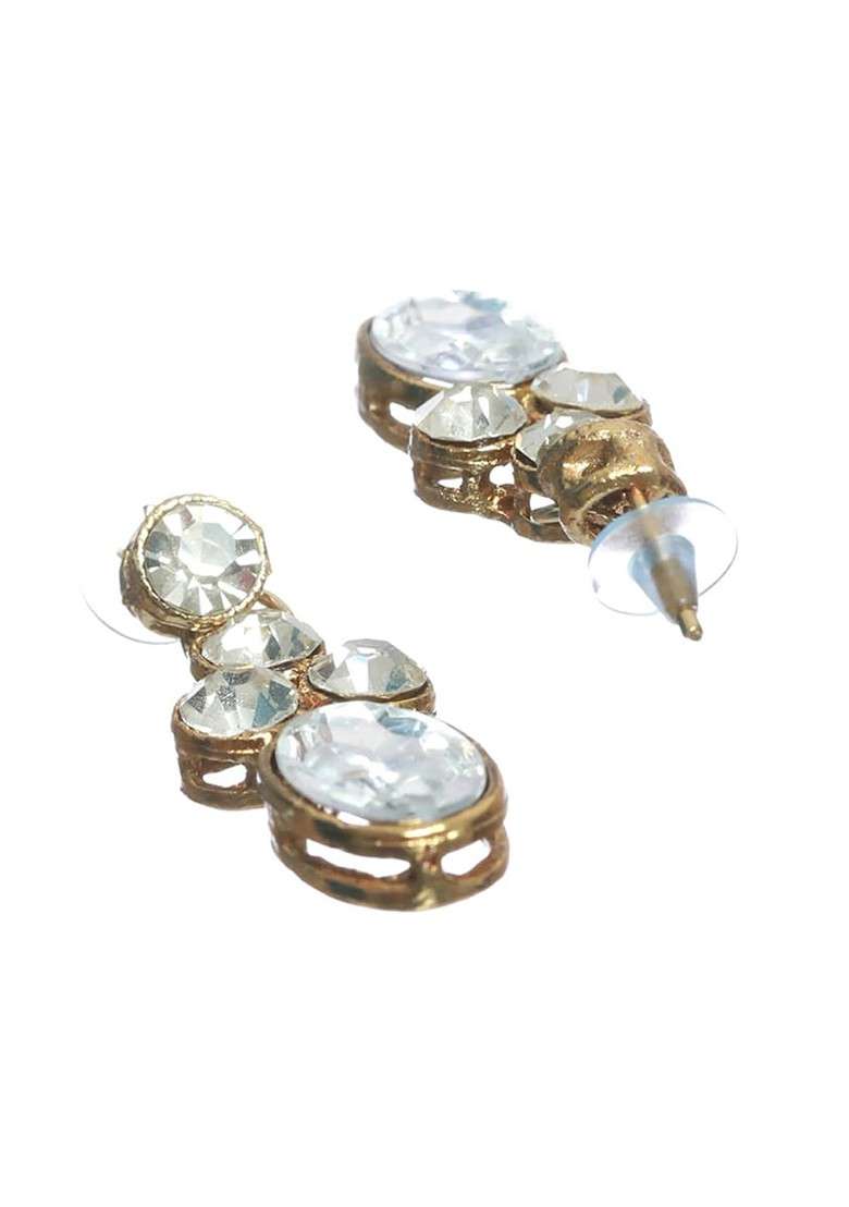 Gold Plated Grey And White Crystals Studded And Beaded Jewellery Set - Indya