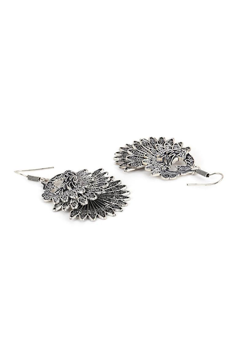 Women Silver Plated Oxidized Peacock Jewellery Set