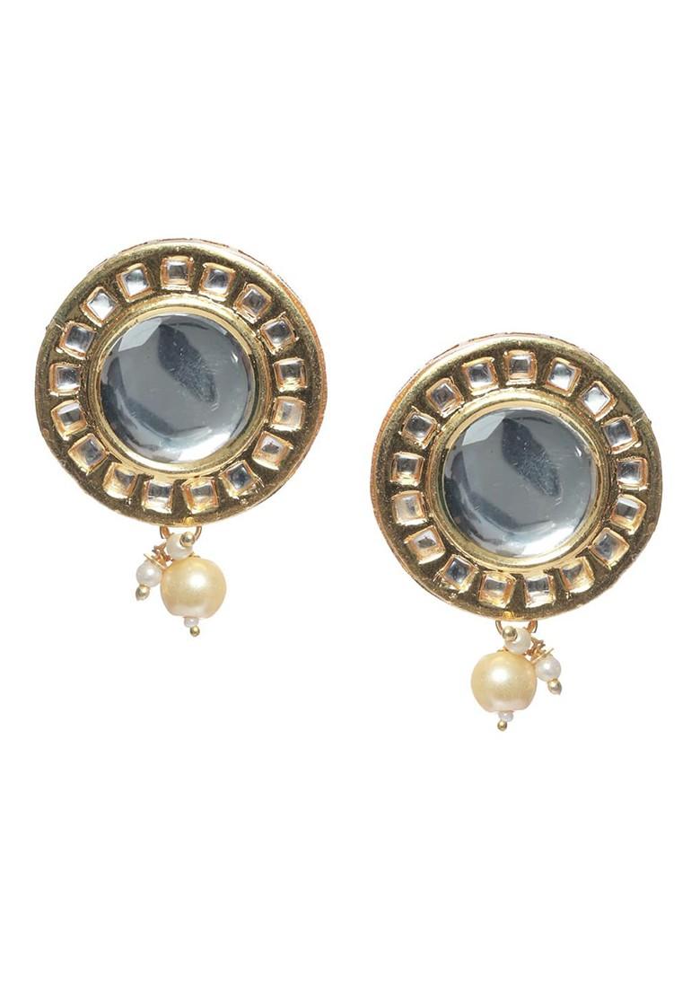 Women Gold Plated Purple Kundan Studded And Beaded Jewellery Set