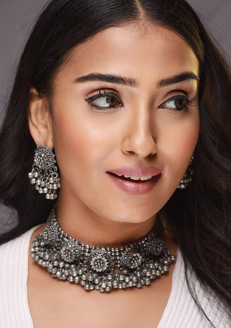 Oxidised Silver Plated And Beaded Jewellery Set