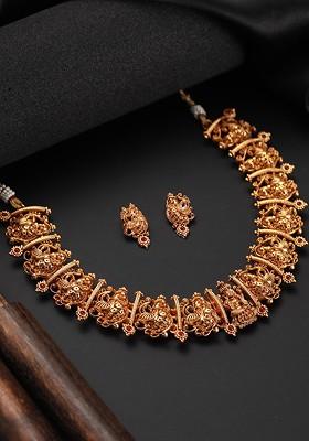 Gold Plated Stone Studded Temple Jewellery Set