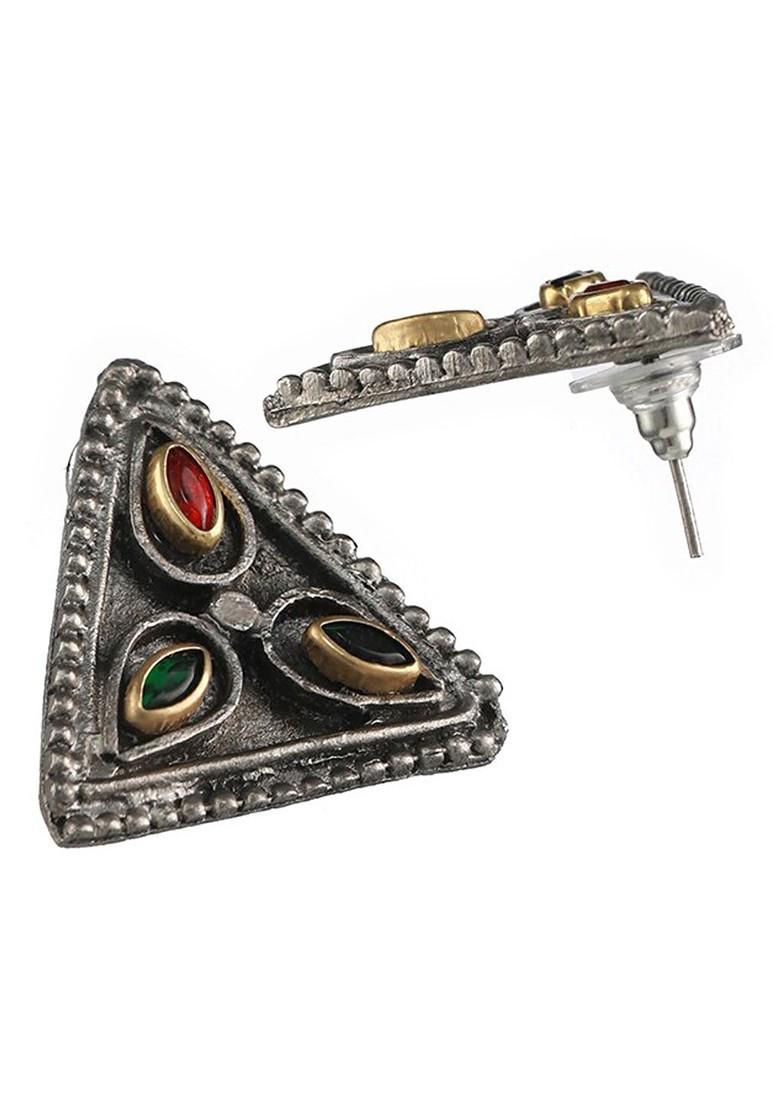 Silver Plated Oxidised Kundan Stone Studded Jewellery Set