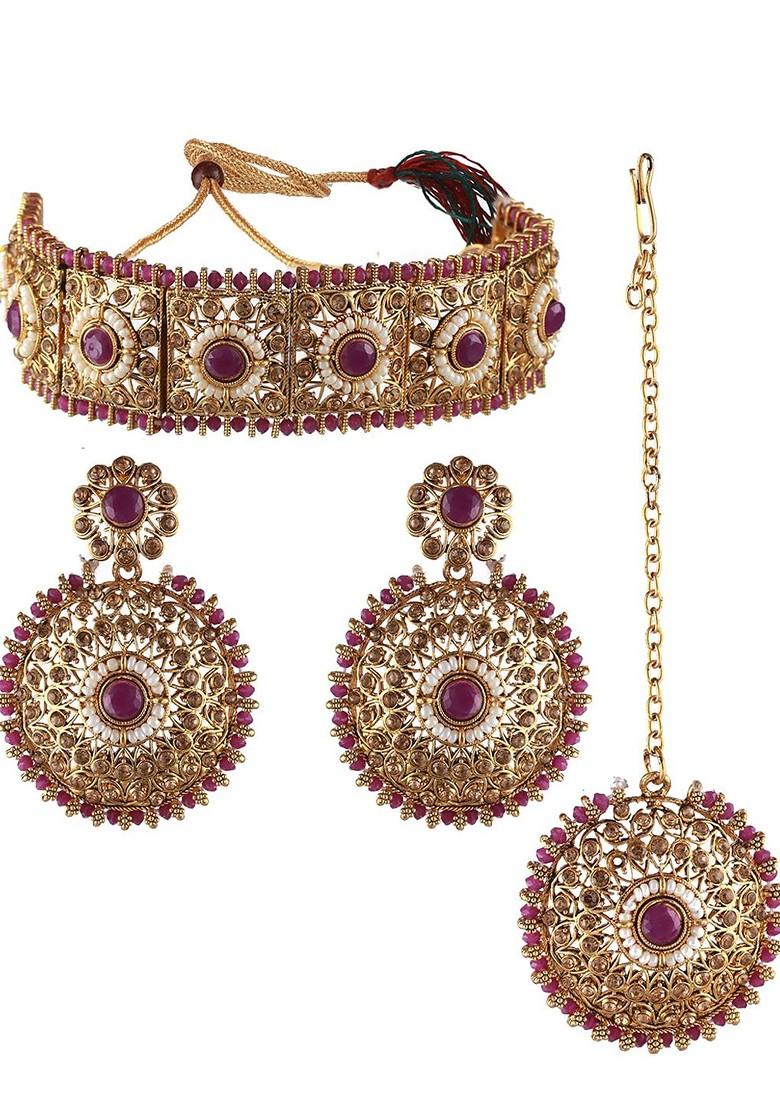 Gold Plated Kundan Studded And Beaded Jewellery Set